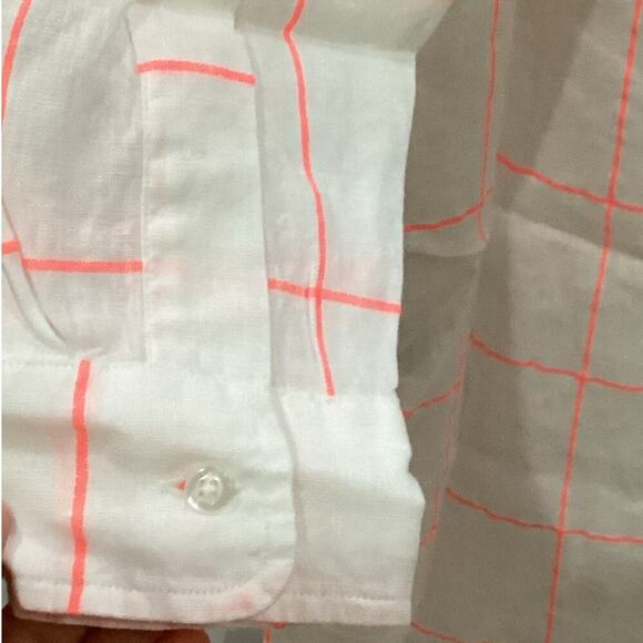 Frank & Eileen Hunter Classic Linen Shirtdress In Neon Pink Windowpane Size XS - Picture 7 of 14